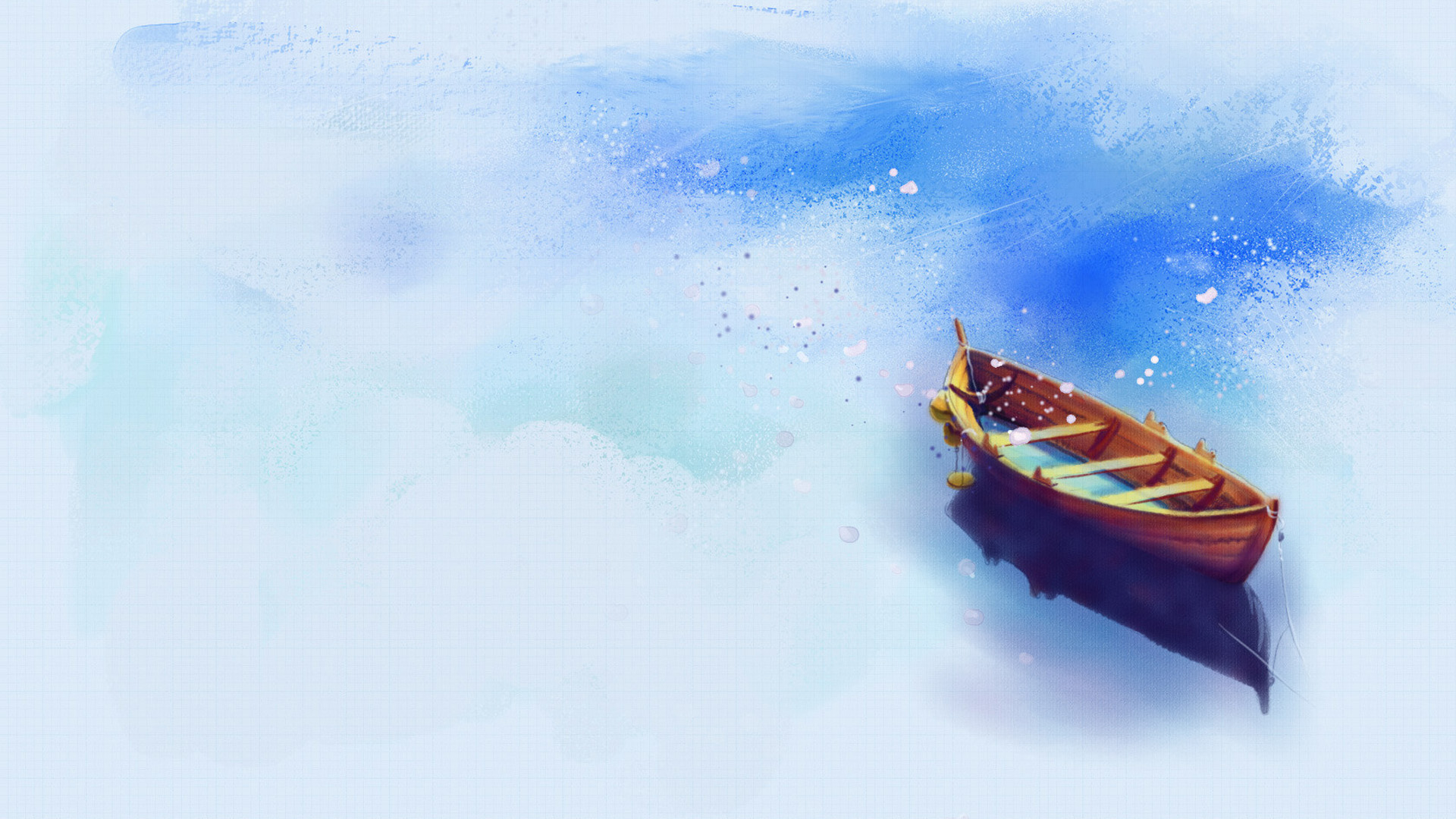 ['湖中船 唯美 水景油画 桌面壁纸']