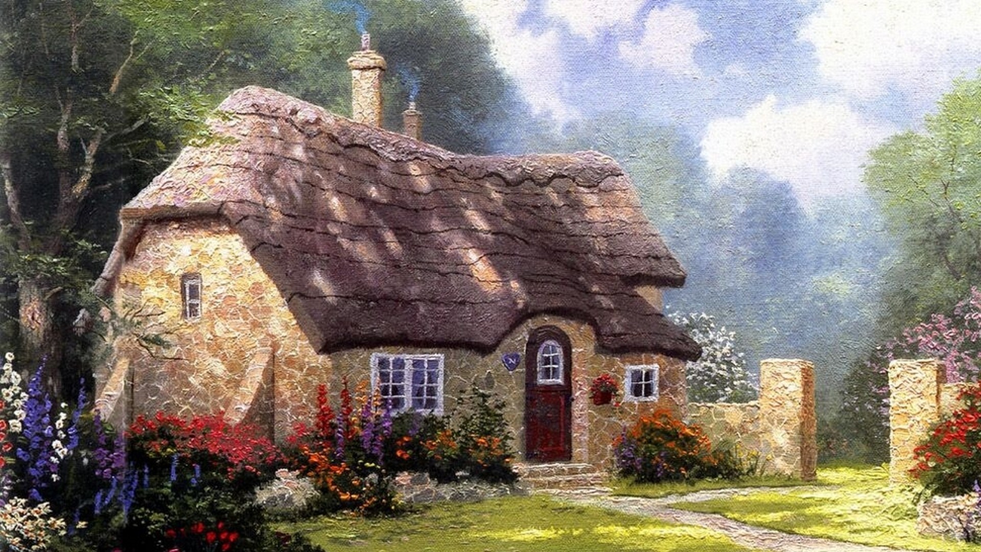 ['托马斯·金凯德 森林小屋 风景油画 童话光影 高清壁纸']