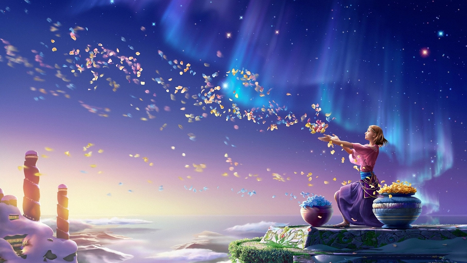 ['唯美花瓣 梦幻星空 电脑壁纸 高清桌面背景']