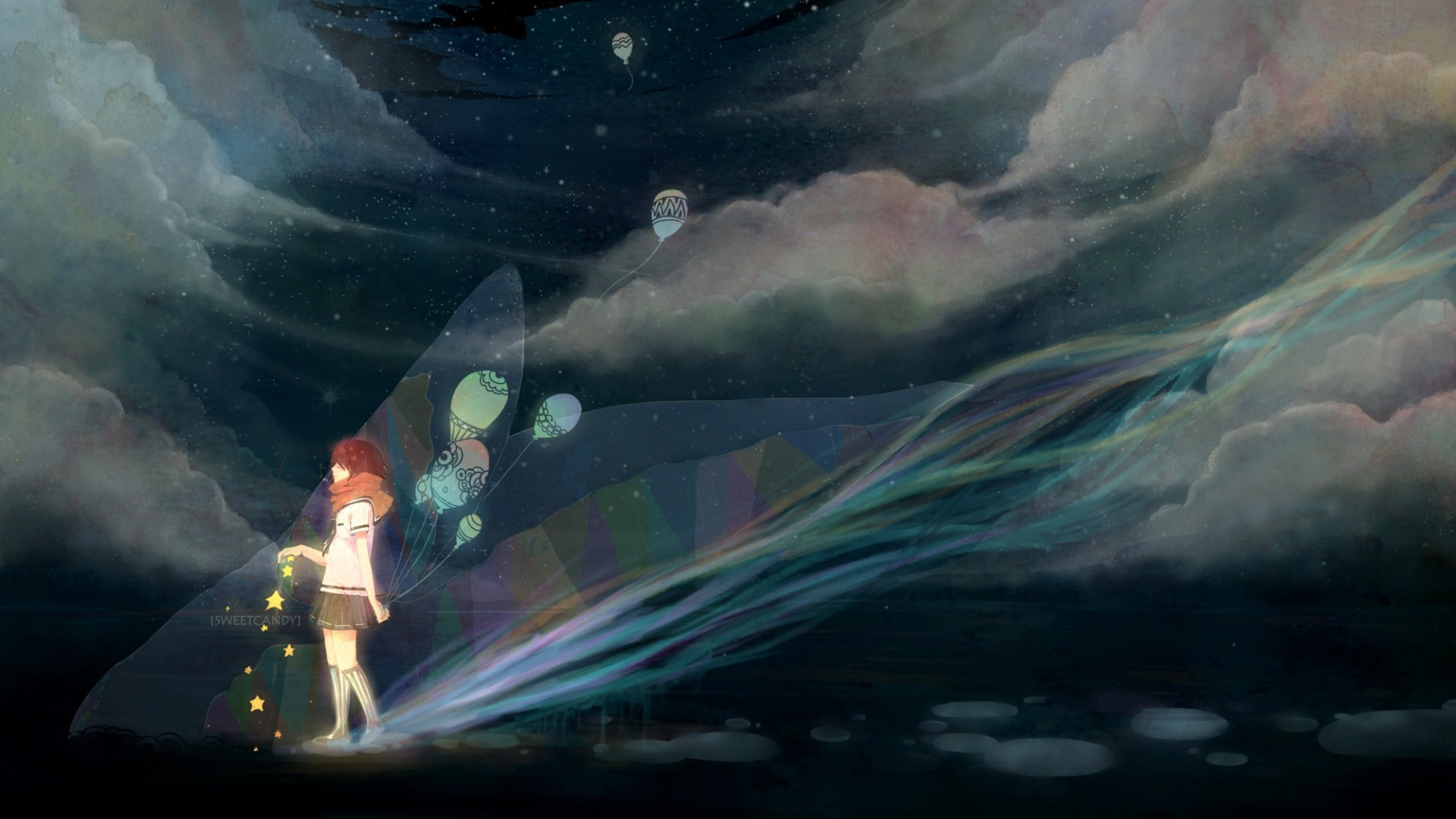 ['高清 女孩 围巾 夜晚 星星 梦境 壁纸']