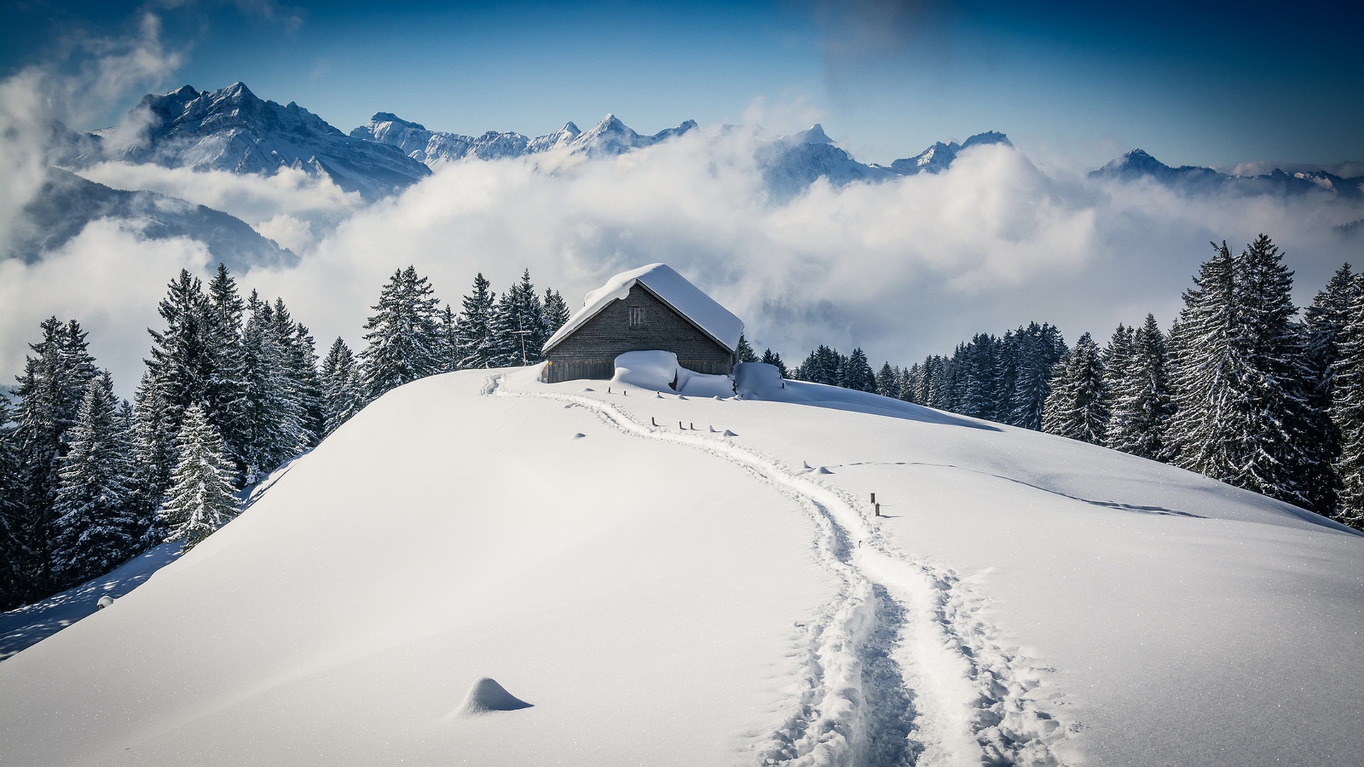 ['高清雪山 自然风景 冬季房屋 彩色建筑 4K壁纸']
