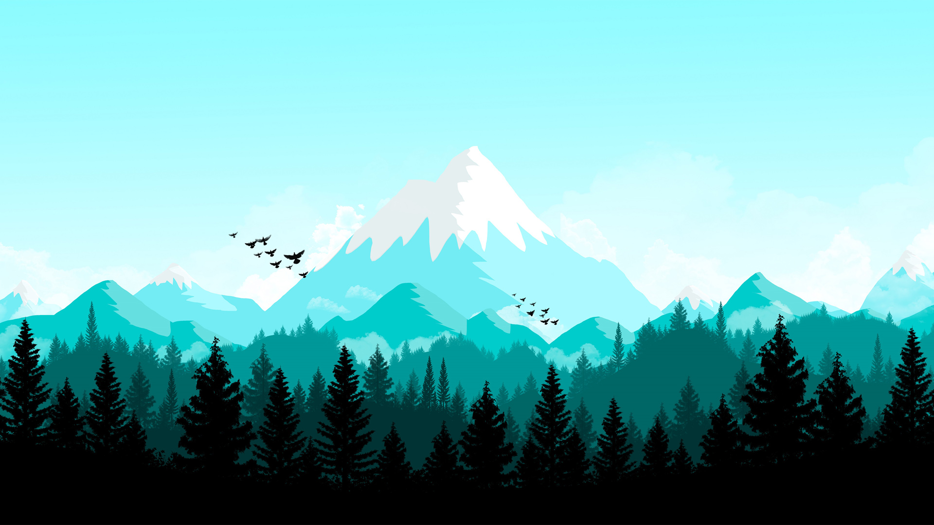 ['绿色森林山地风景简约极简壁纸']