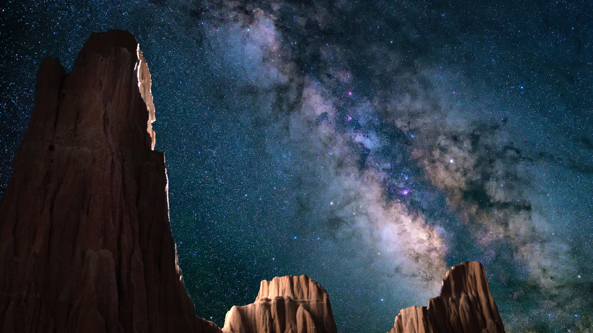 ['星空摄影 大教堂峡谷州立公园 内华达州 岩石夜景 自然风景壁纸']