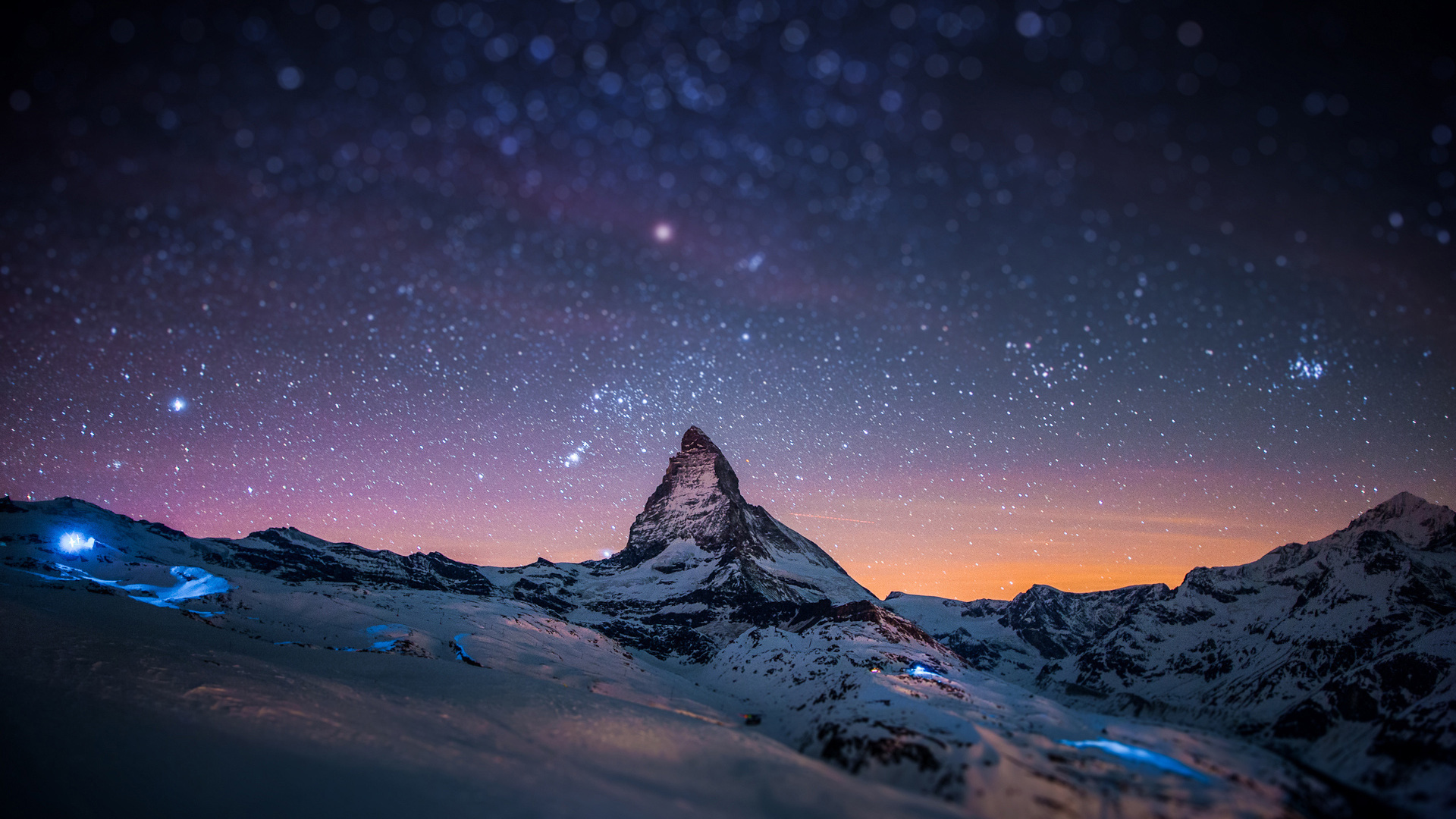 ['阿尔卑斯山 星空夜景 雪山风光 高清壁纸 瑞士小镇']