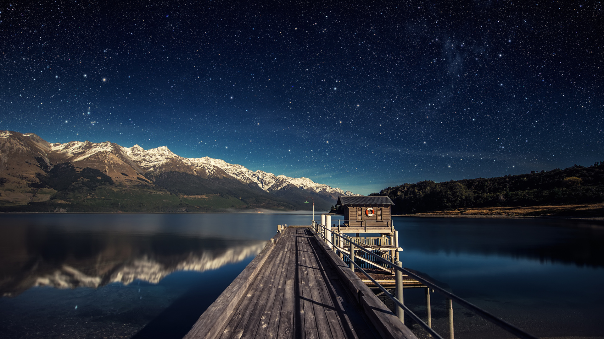 ['新西兰瓦卡蒂普湖 星空 高清风景桌面壁纸 银河 皇后镇 南岛']