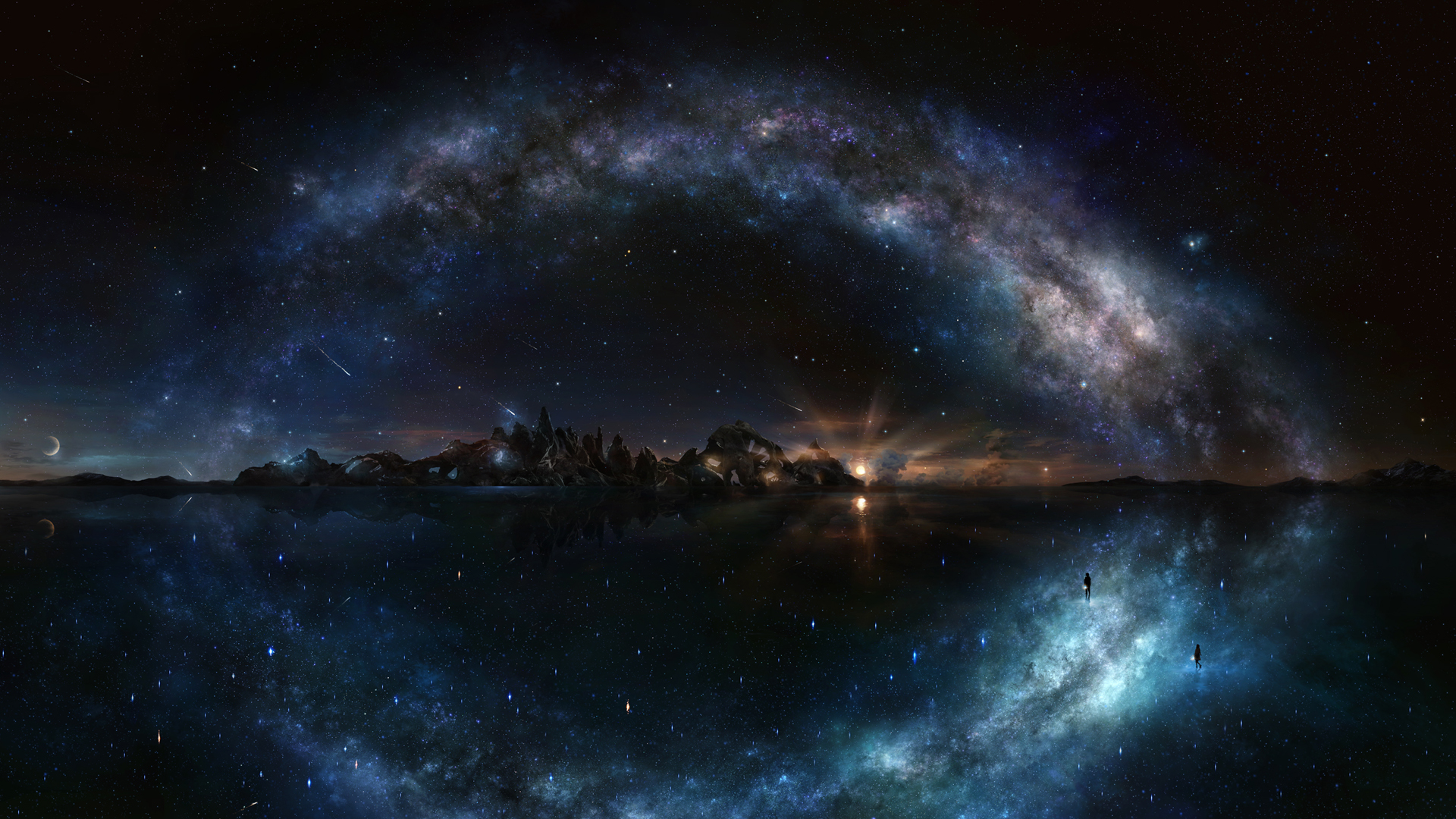 ['七夕 星空 烟花 动漫壁纸 夜景']