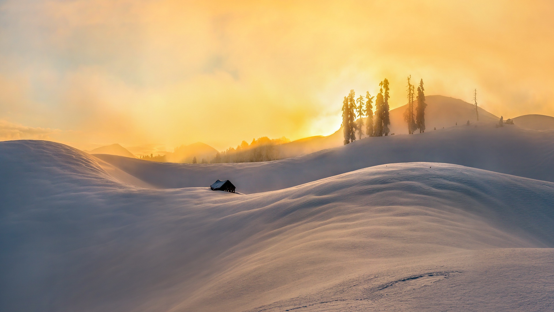 ['雪房子 早晨 风景 高清 桌面壁纸']