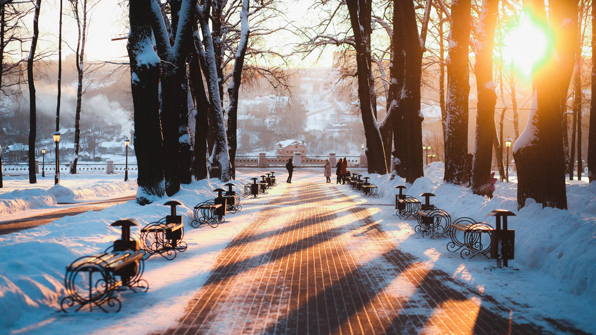 ['冬季 公园 城市风光 桌面壁纸 雪景 摄影 高清']