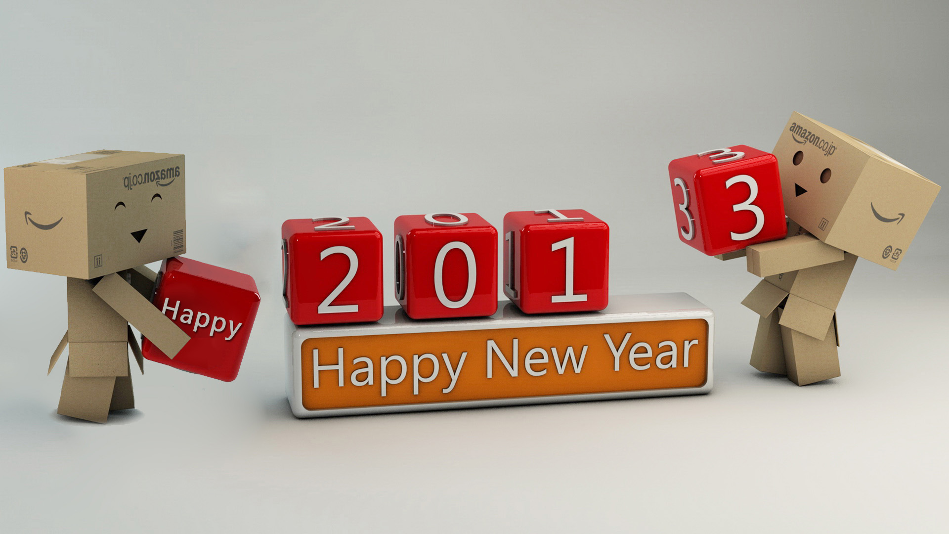 ['纸盒人 新年快乐 2013 桌面壁纸']