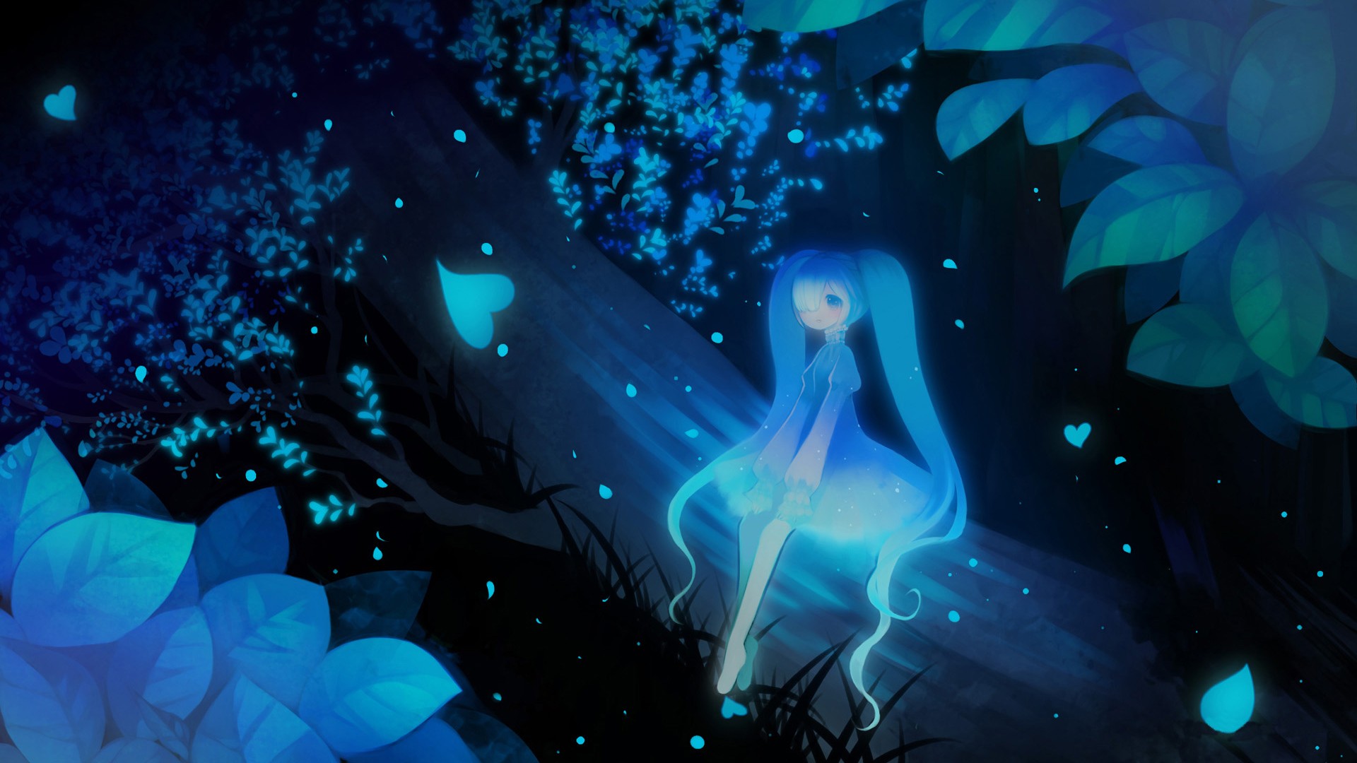 ['初音未来 夜色 森林 唯美 动漫壁纸 动态 高清']