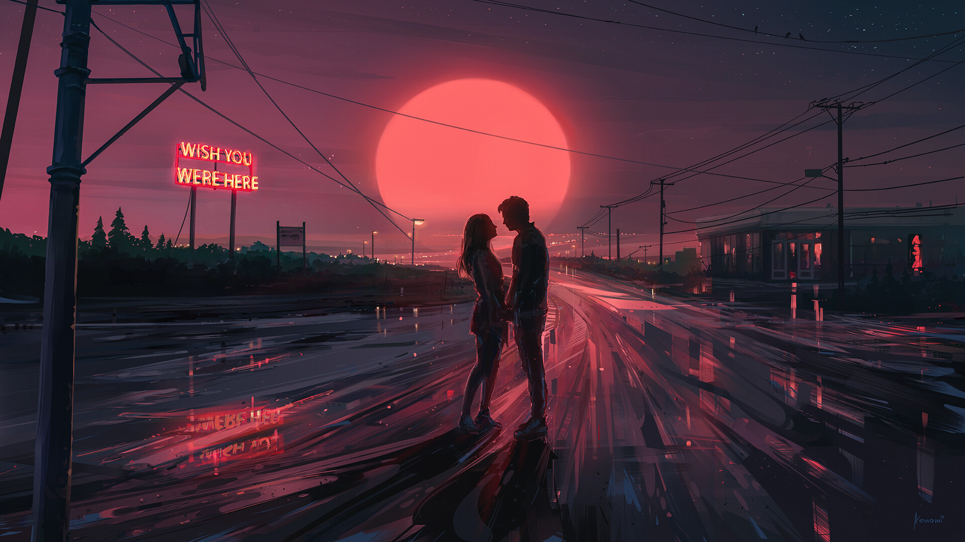 ['浪漫情侣 对视 唯美夜景 壁纸']