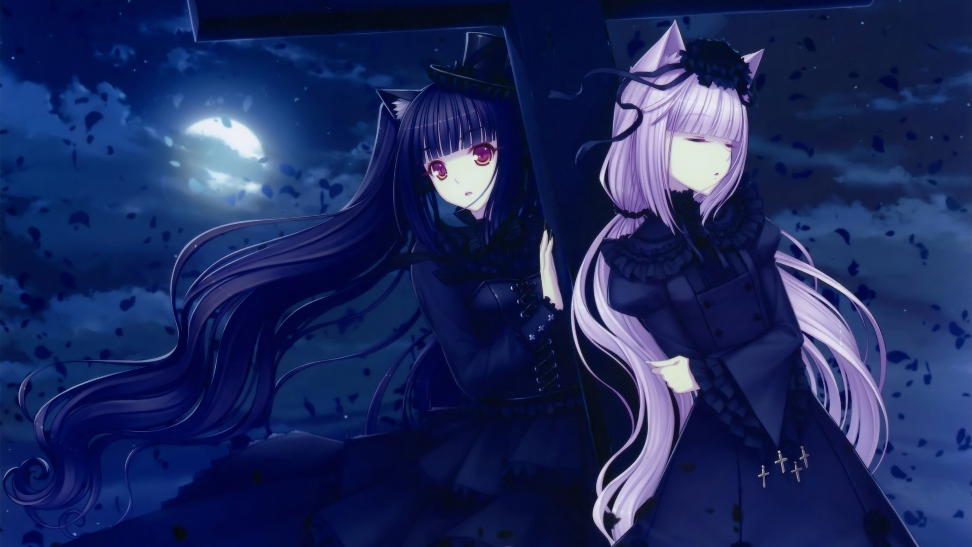 ['月下动漫少女 高清壁纸 古风唯美 二次元桌面']