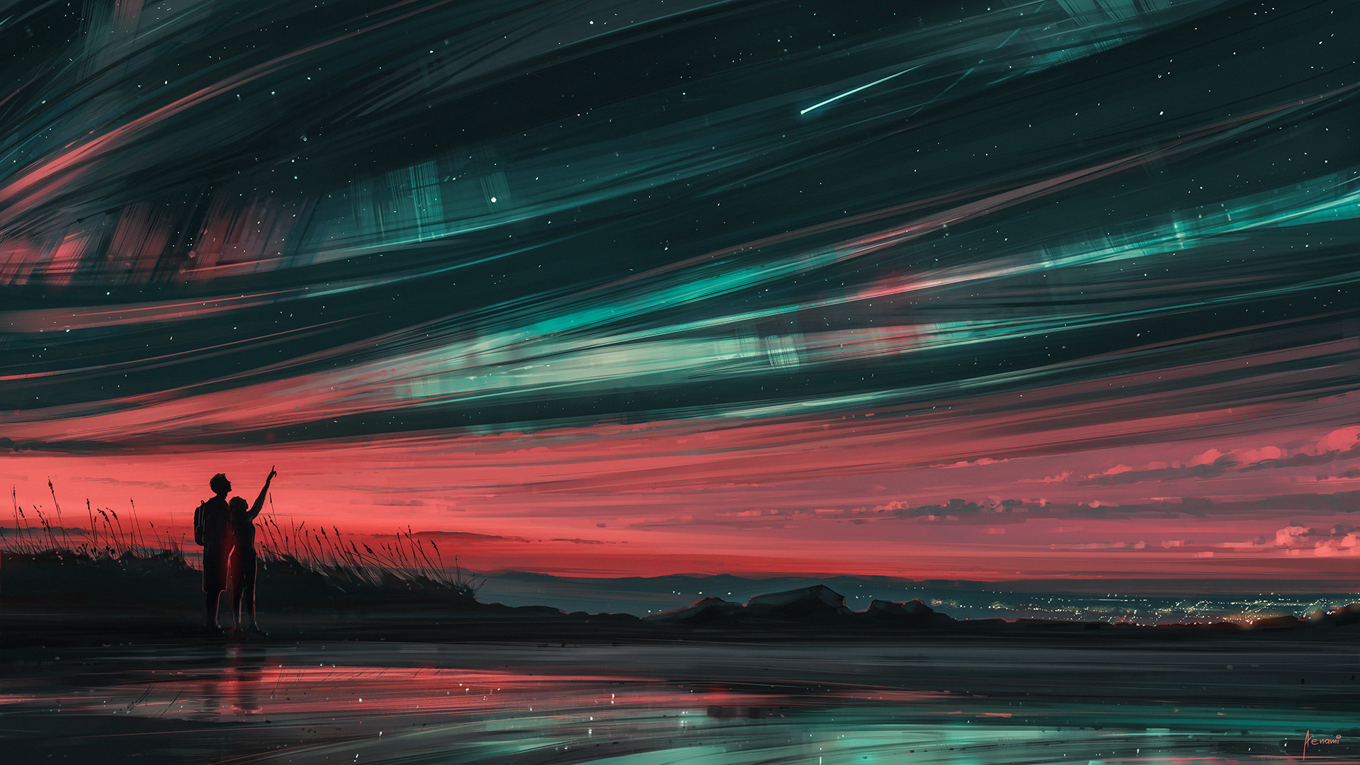 ['浪漫夜晚 星空 情侣恋人 唯美壁纸']