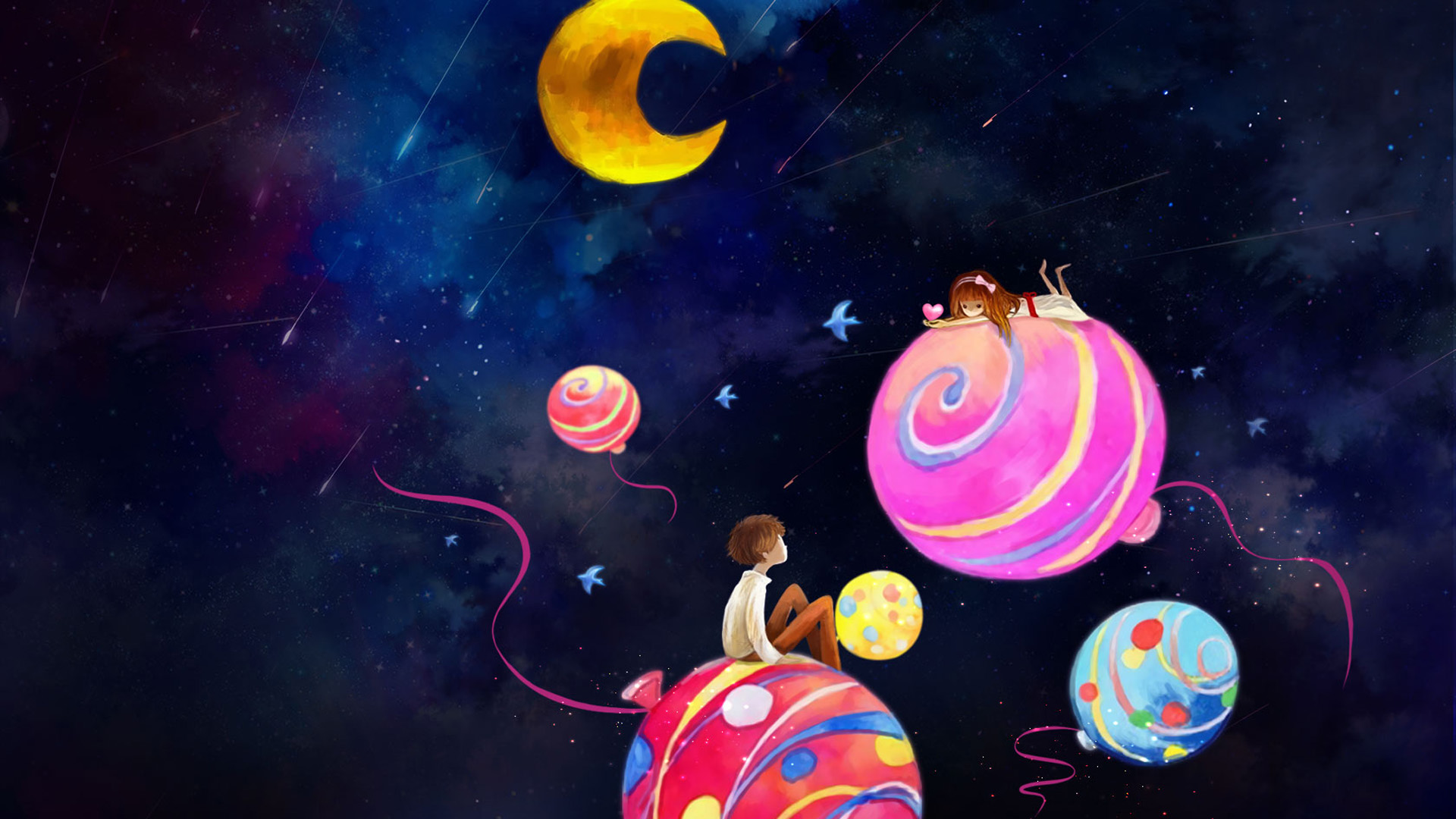 ['近在咫尺 桌面壁纸 唯美云海 月夜自然 高清插画']