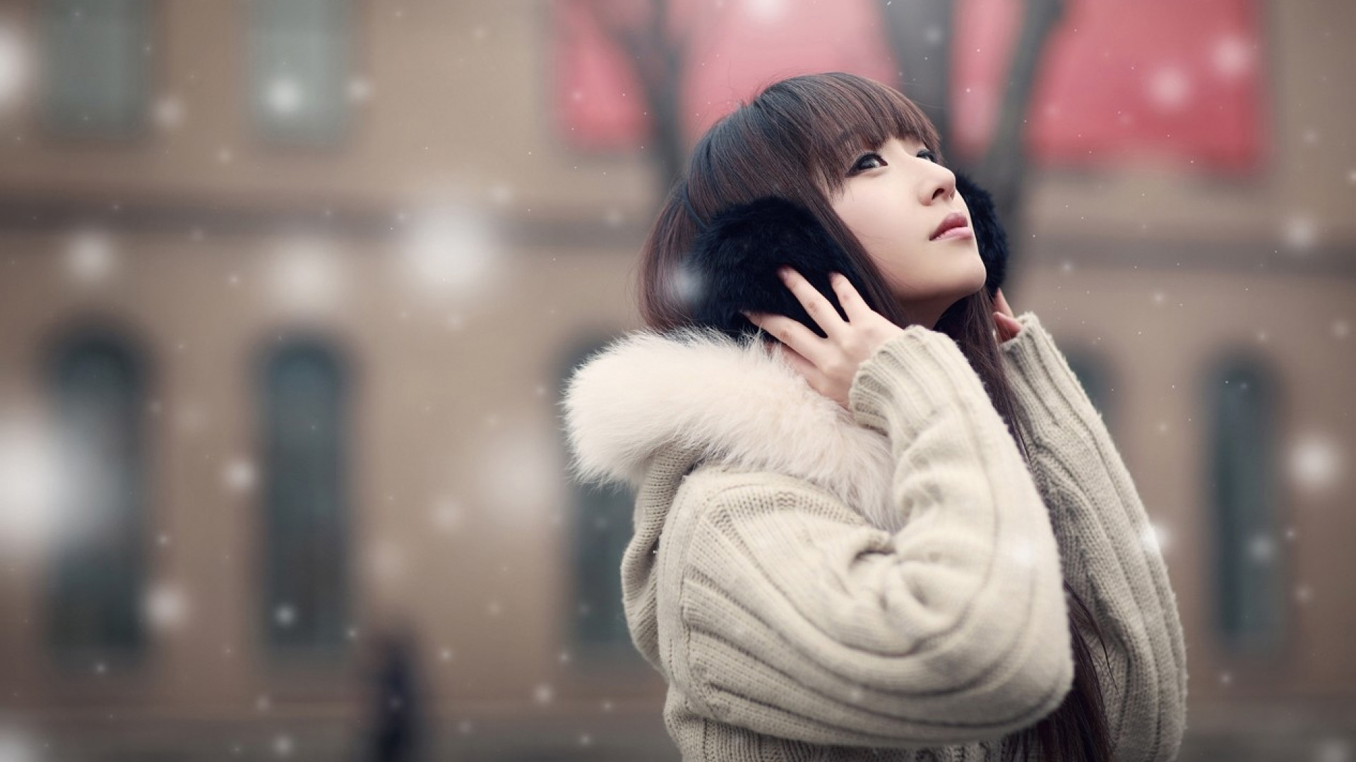 ['唯美冬季飘雪女生高清壁纸 雪景电脑桌面下载']