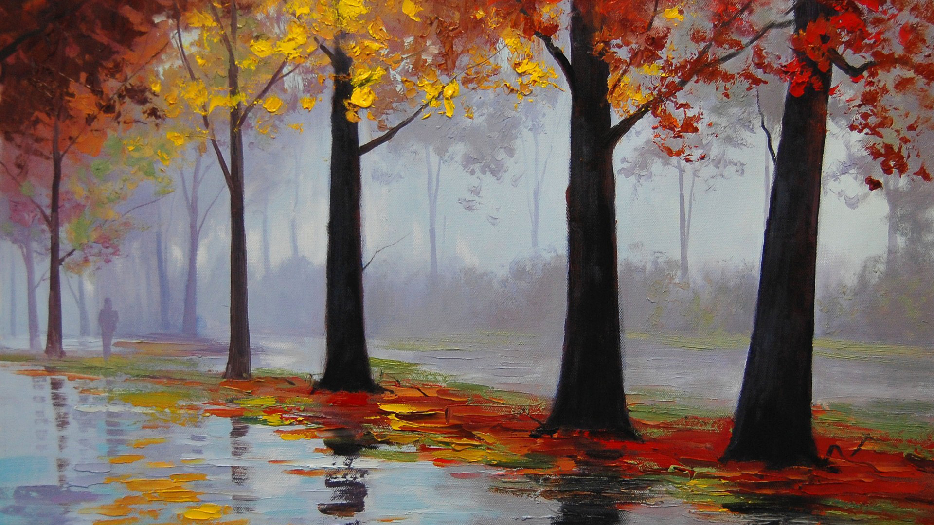['秋雨 秋天绘画 桌面壁纸 插画设计 高清下载']