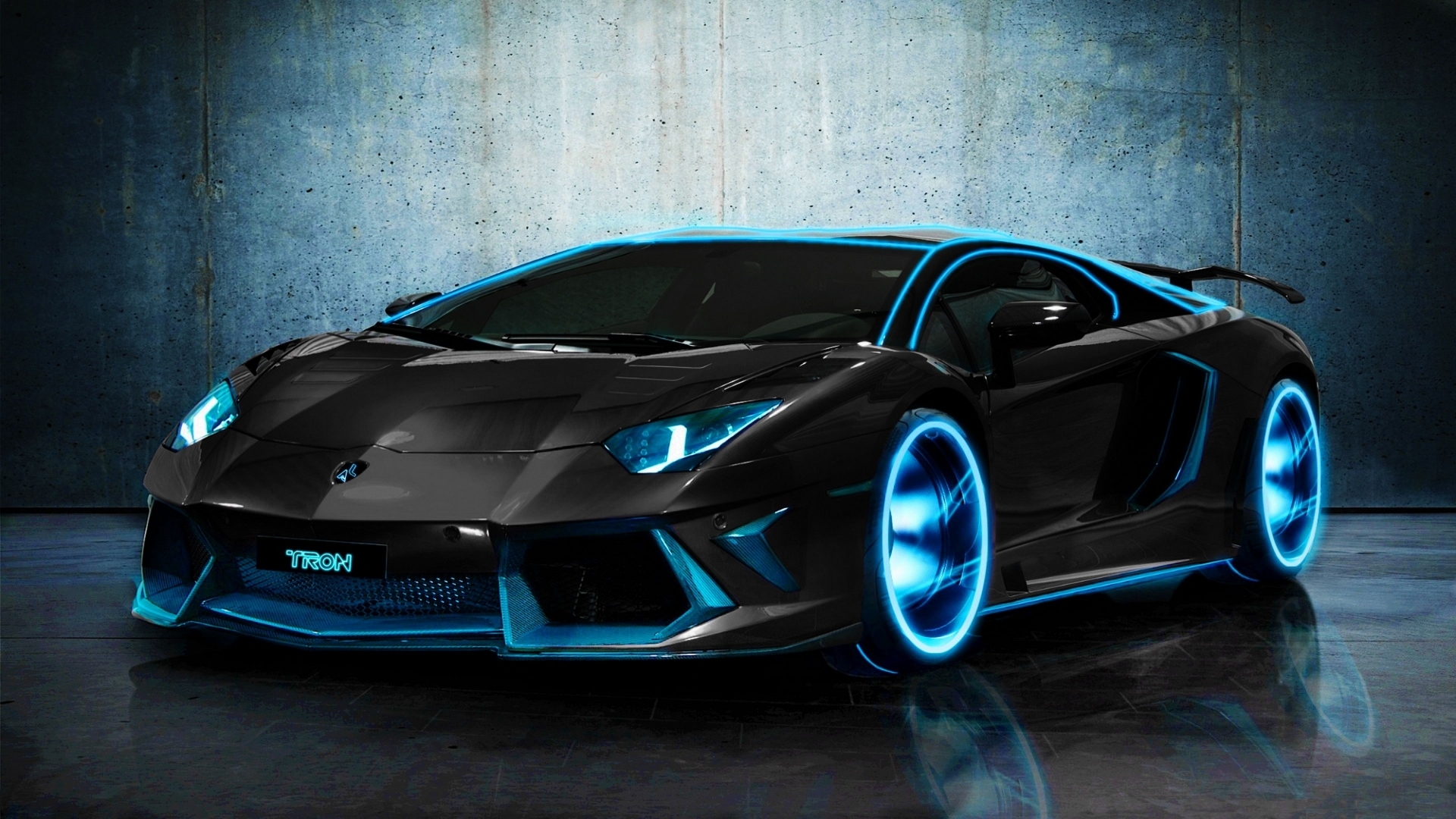 ['黑色 兰博基尼Aventador SV TRON 改装 荧光 壁纸']