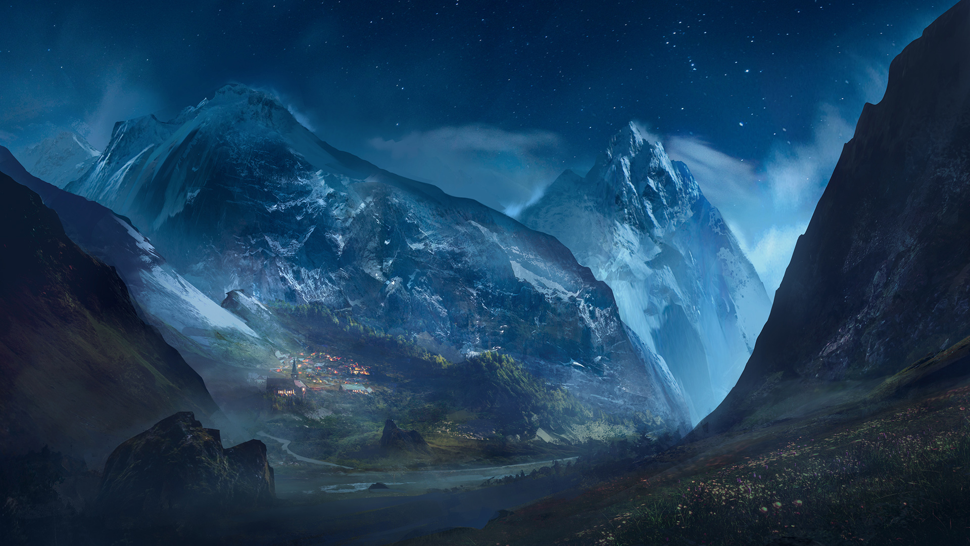 ['高山 山脉夜景 银河星空 高清壁纸']