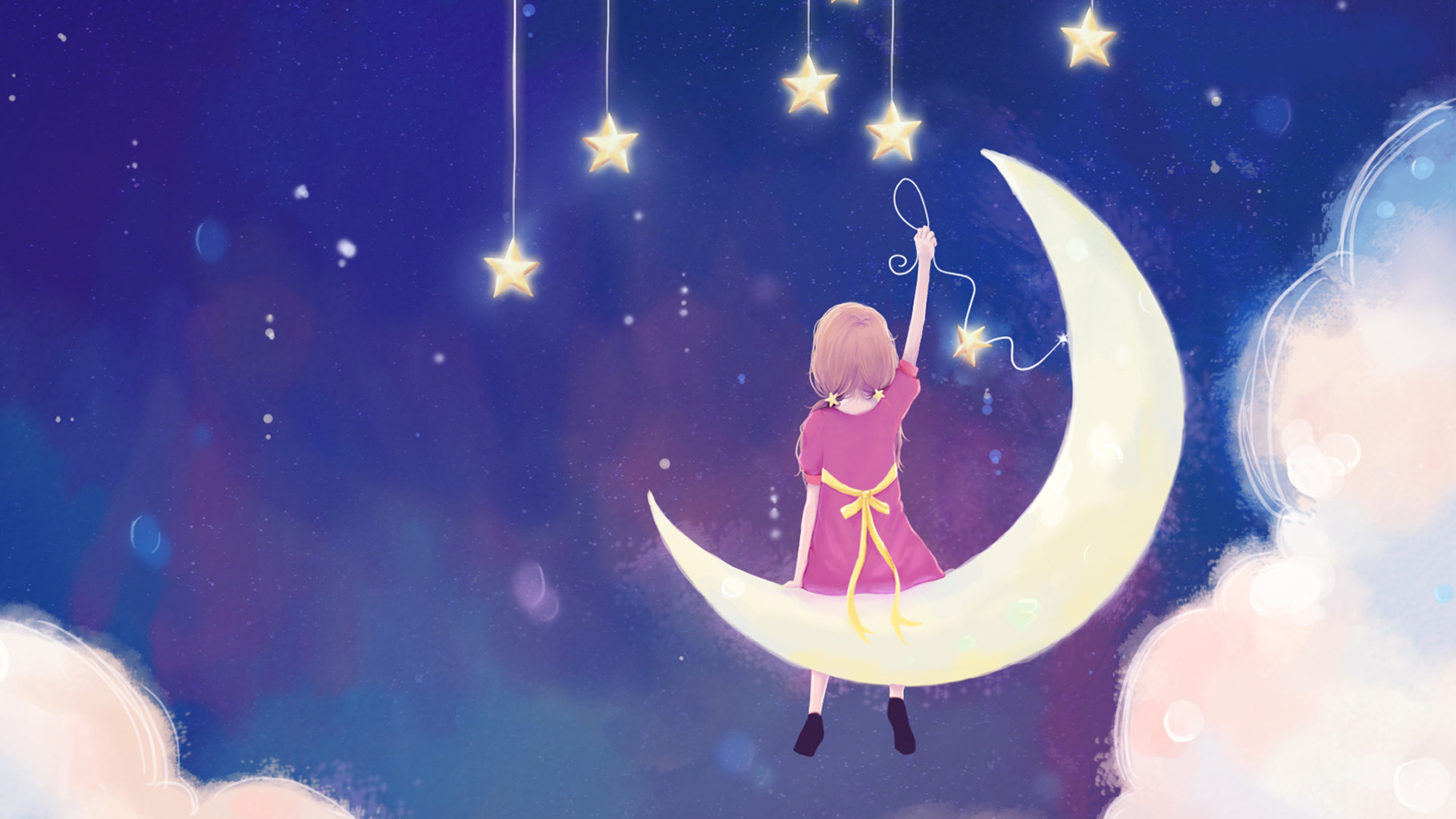 ['星空童话壁纸 梦幻星星儿童背景 卡通星空手机壁纸']