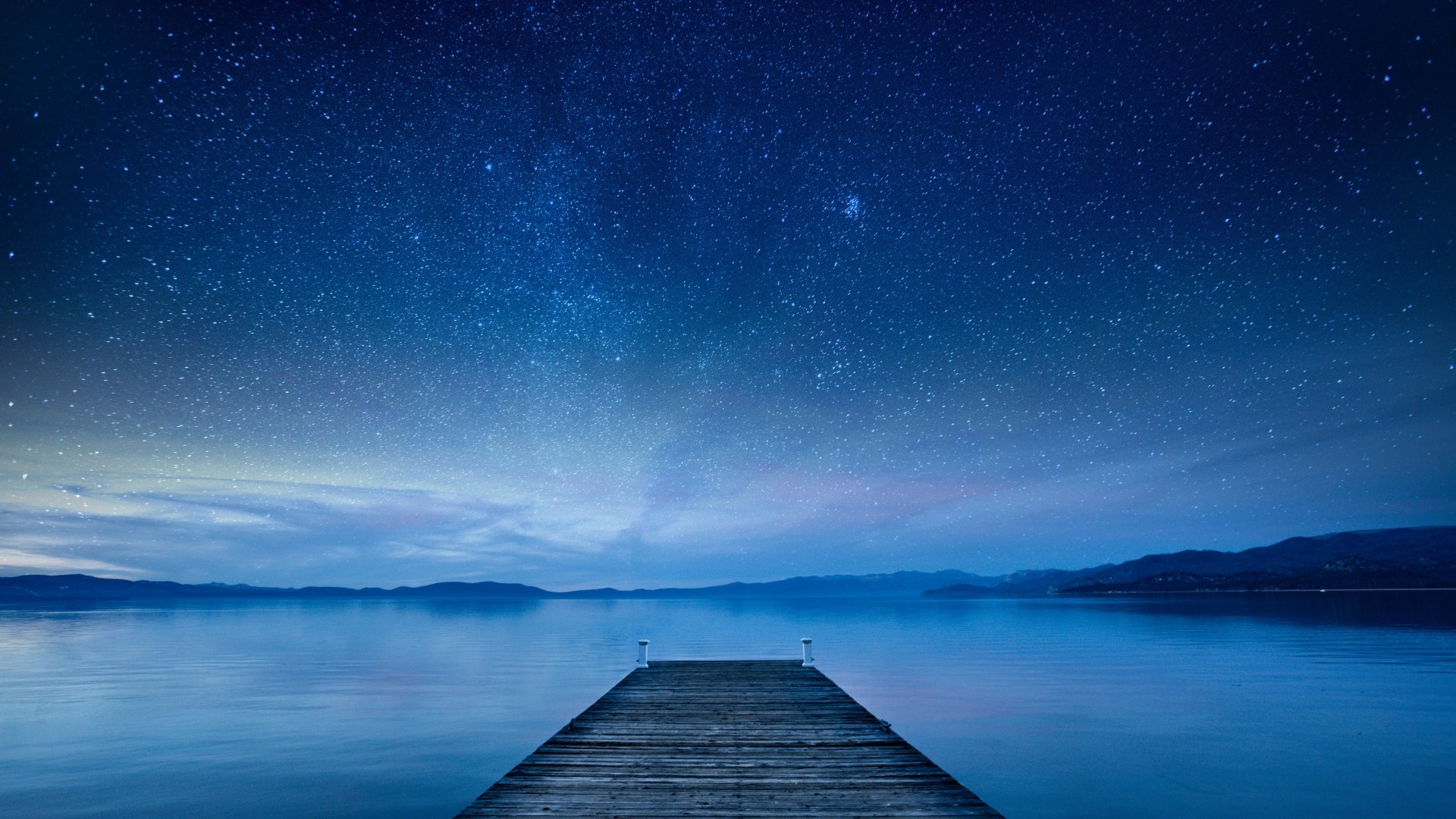 ['湖 码头 自然 天空 星星 风景壁纸']