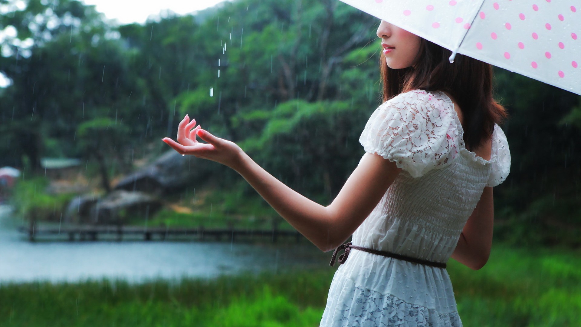 ['雨中撑伞 女生 唯美 背影 高清桌面壁纸']
