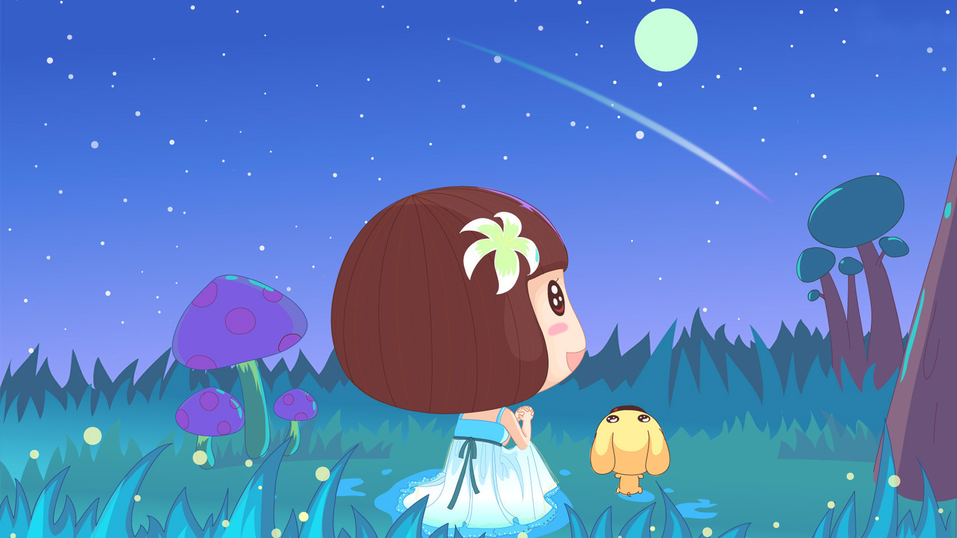 ['许愿流星 麦拉风 卡通可爱桌面壁纸 浪漫星空 流星许愿']