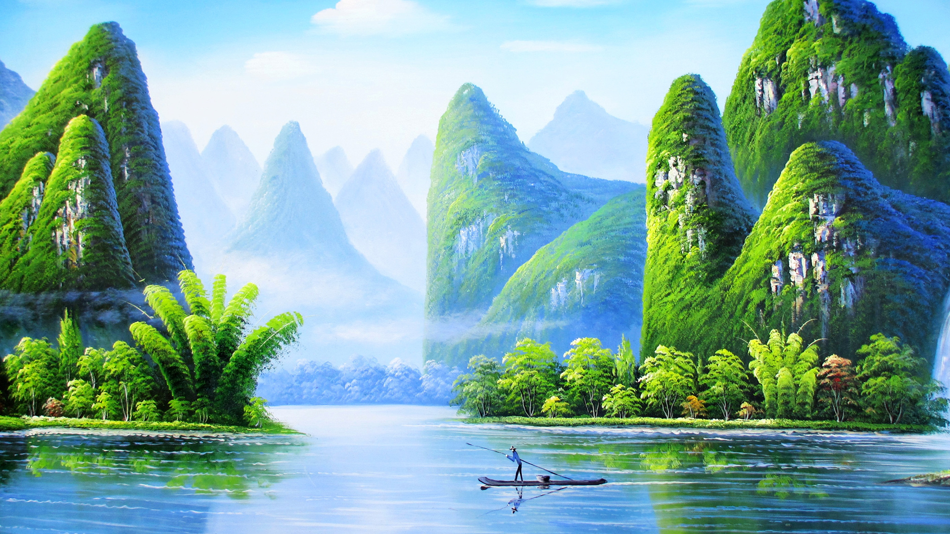 ['桂林山水 绘画 高清 桌面壁纸 古风 水墨画']