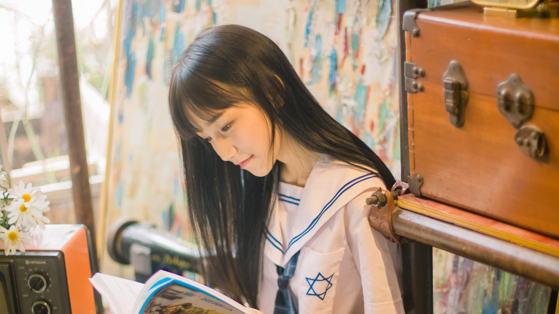 ['长发美女 学生 文艺 清新 高清壁纸']