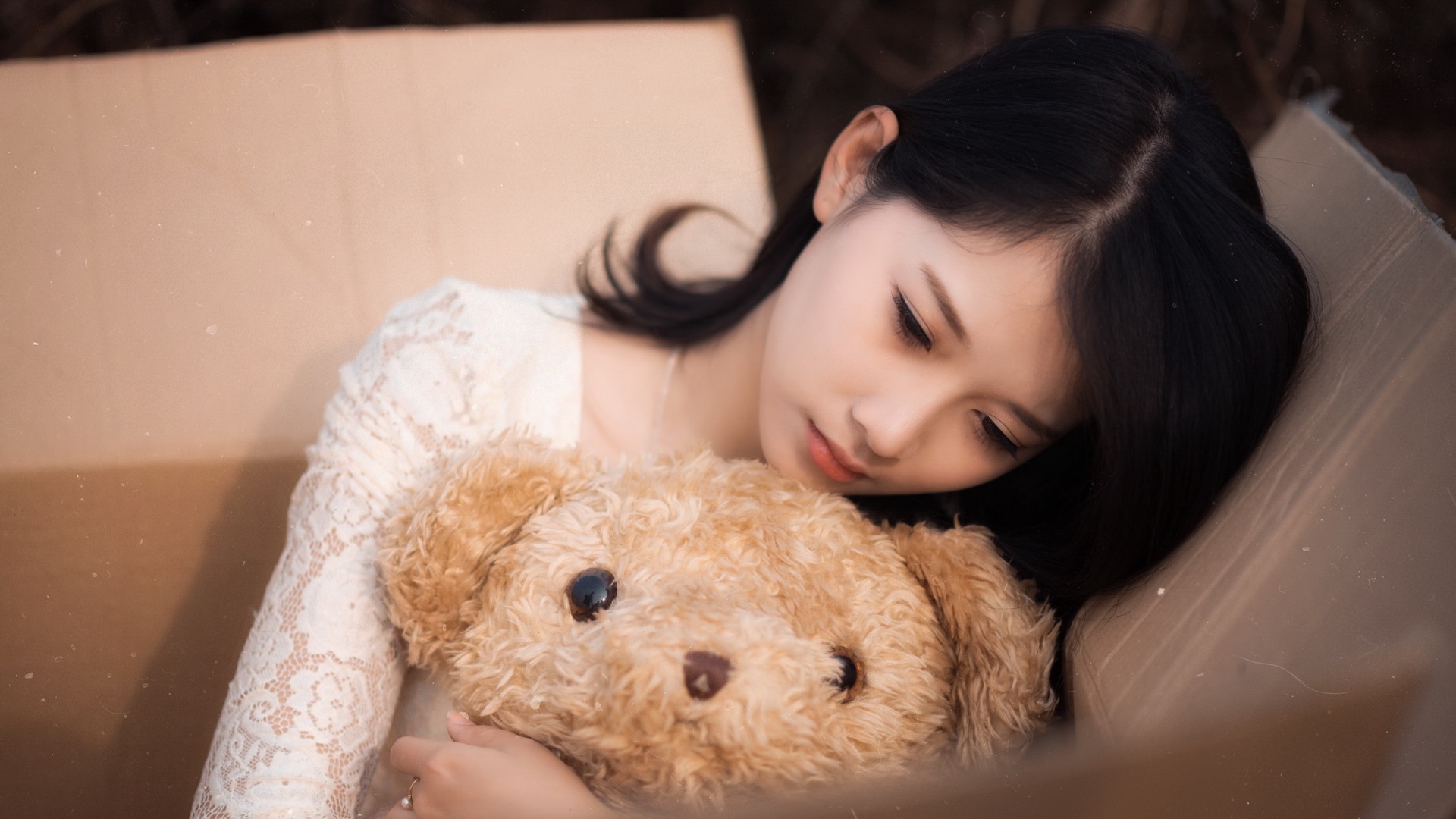 ['4K美女与玩具熊 高清壁纸']