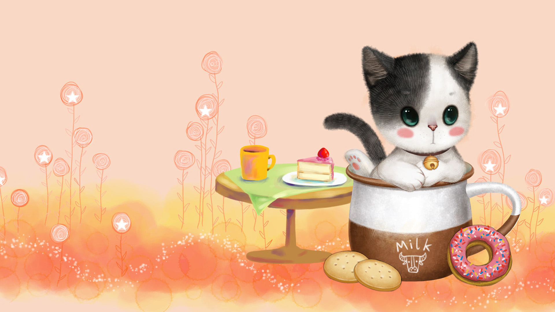 ['可爱小猫咪早餐高清壁纸 唯美治愈系猫咪早餐壁纸图片']