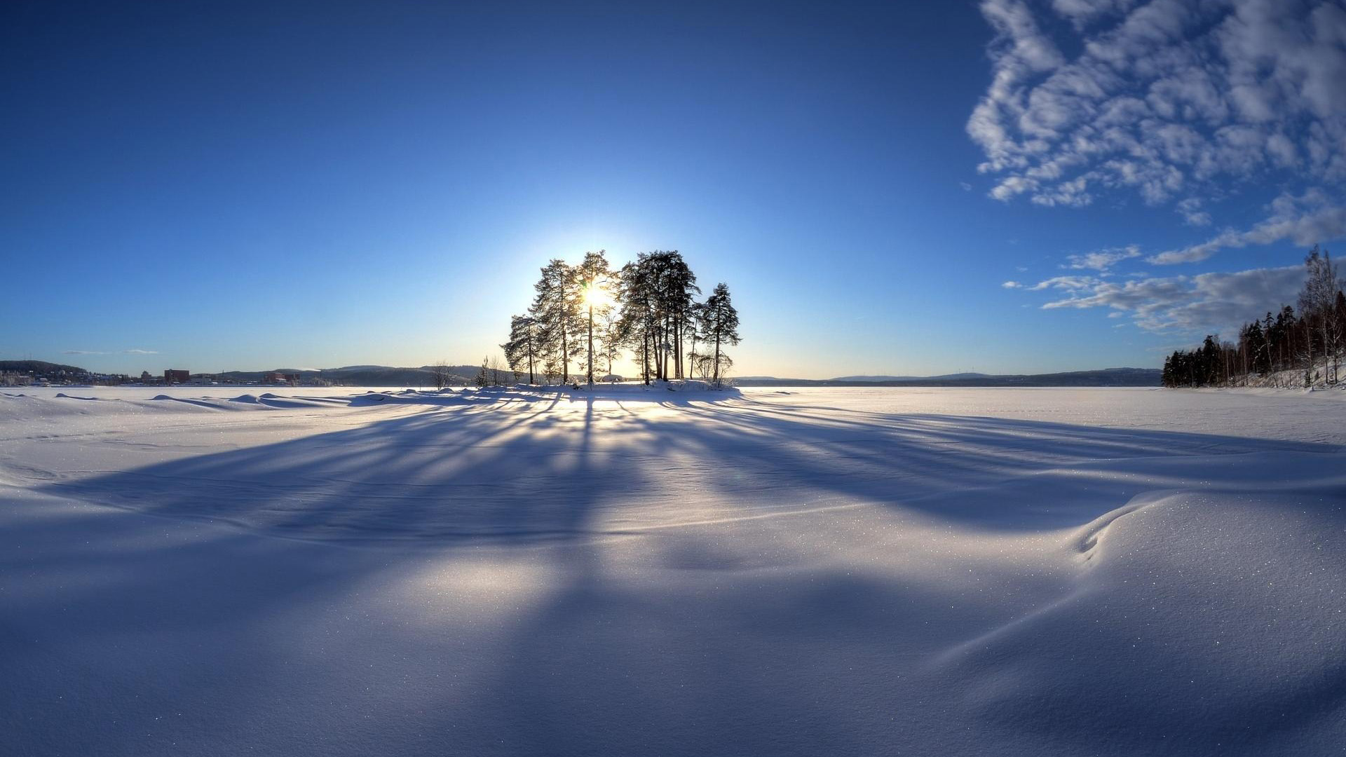 ['冬天 雪地 风景 壁纸 高清 4K 自然 阳光 树 天空']