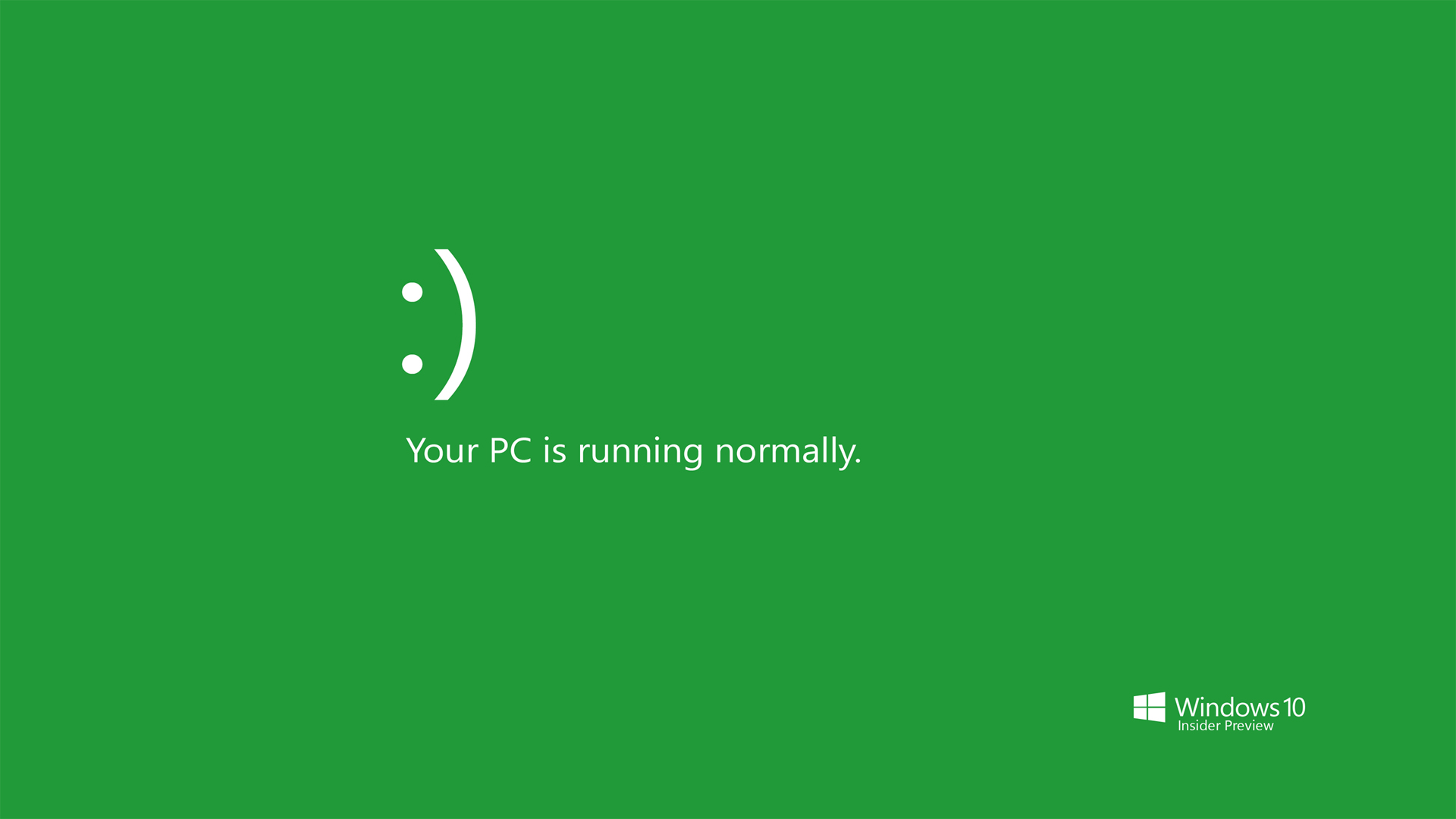 ['笑脸 电脑正常运行 绿色背景 简约壁纸 windows10 4K 桌面壁纸']
