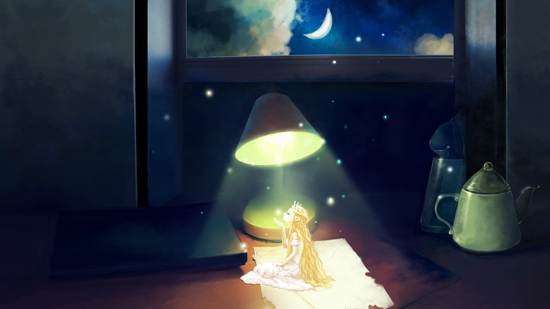 ['月夜 童话 桌面壁纸 唯美 插画 动漫']