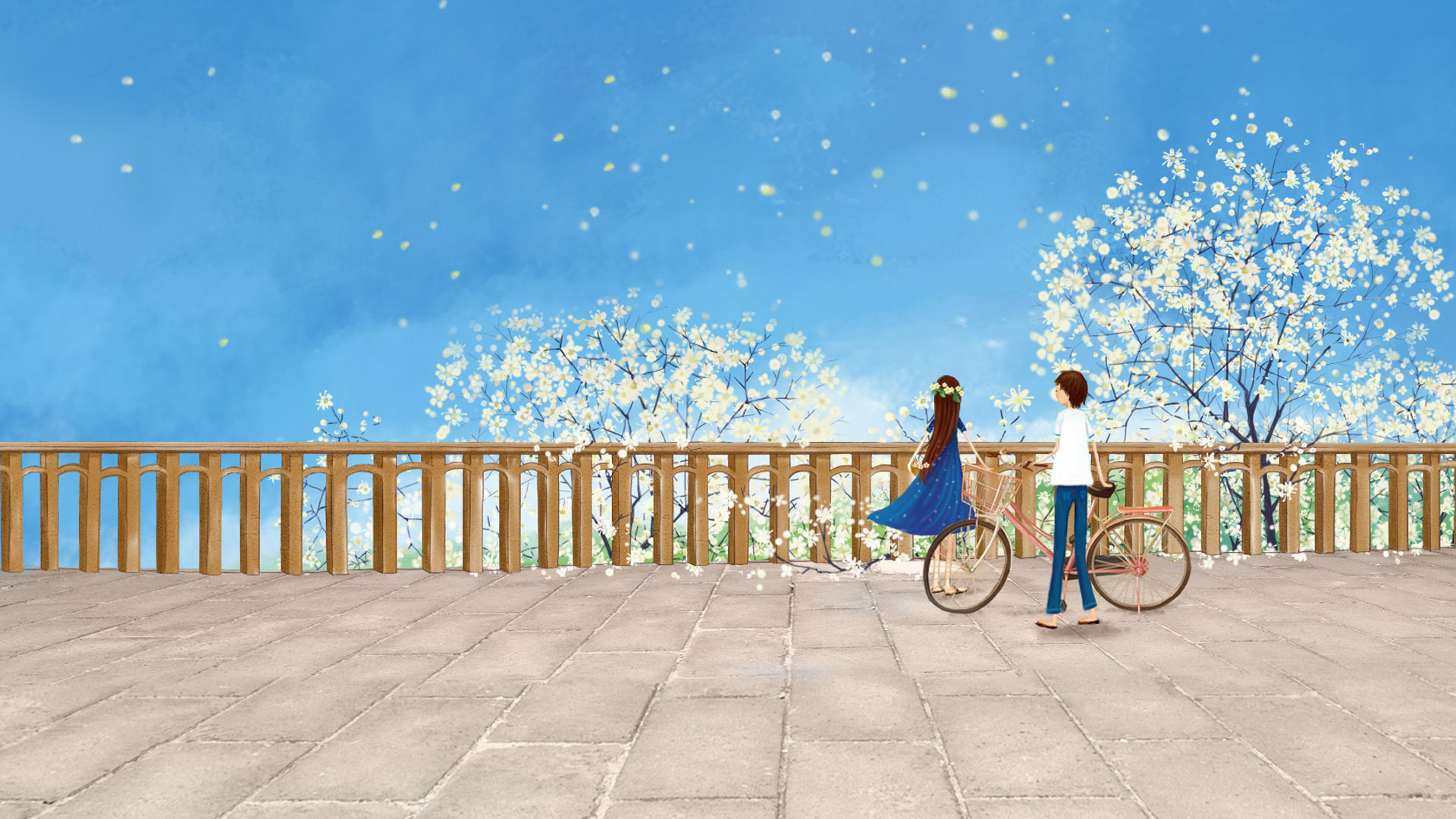 ['花海 情侣 唯美风景 高清桌面壁纸 恋爱氛围 美丽自然风光']