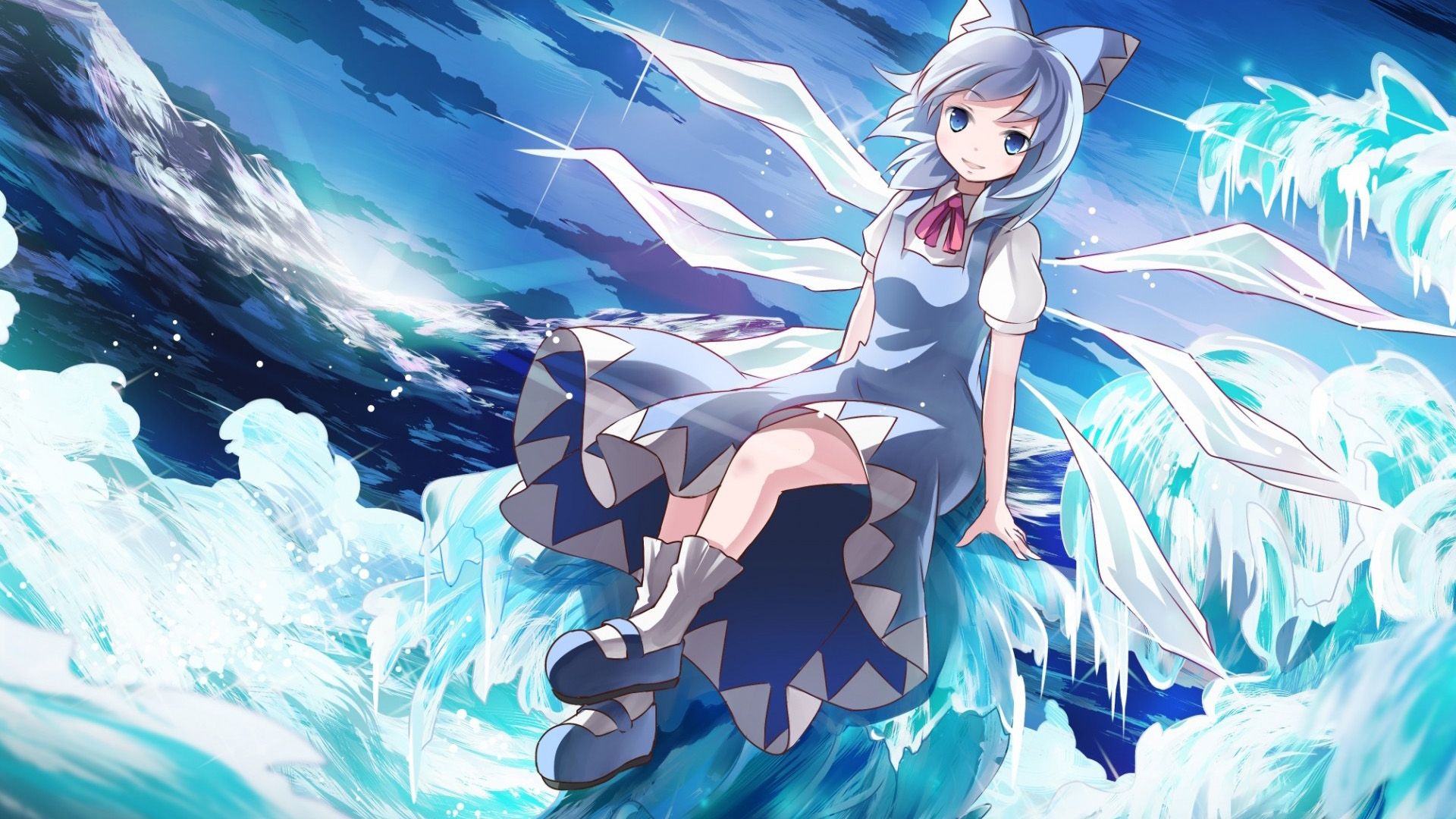 ['东方Project Cirno 冰之妖精 翅膀 天空 高清动漫壁纸']