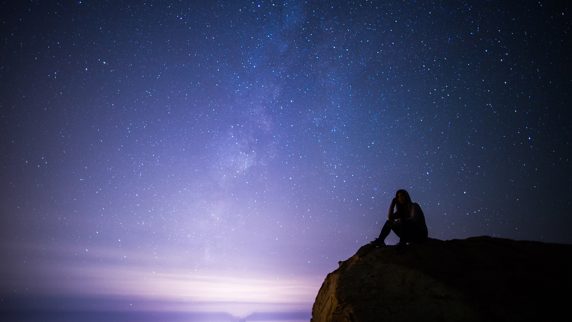 ['星空 女孩 唯美意境 夜晚 壁纸']