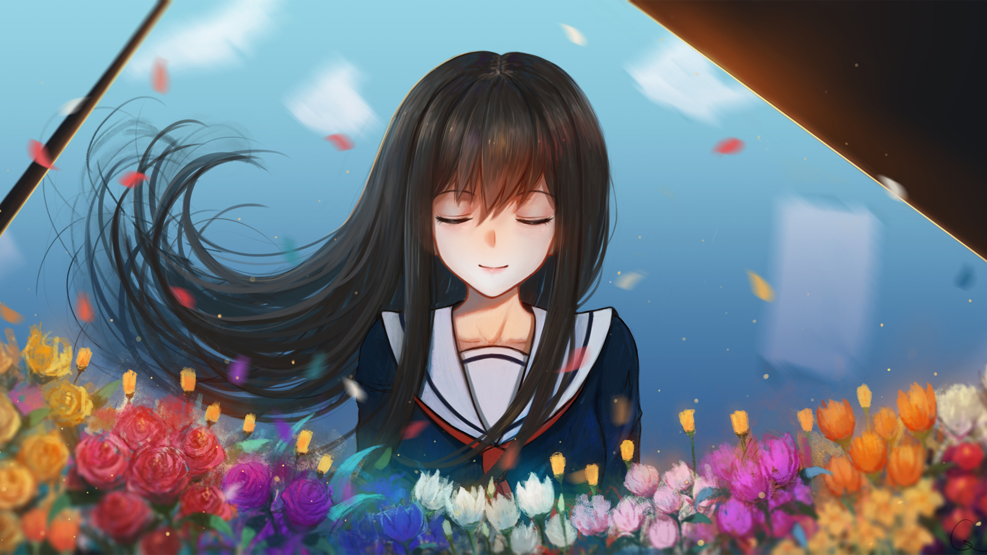 ['唯美花朵动漫女生插画壁纸 少女插画素材']