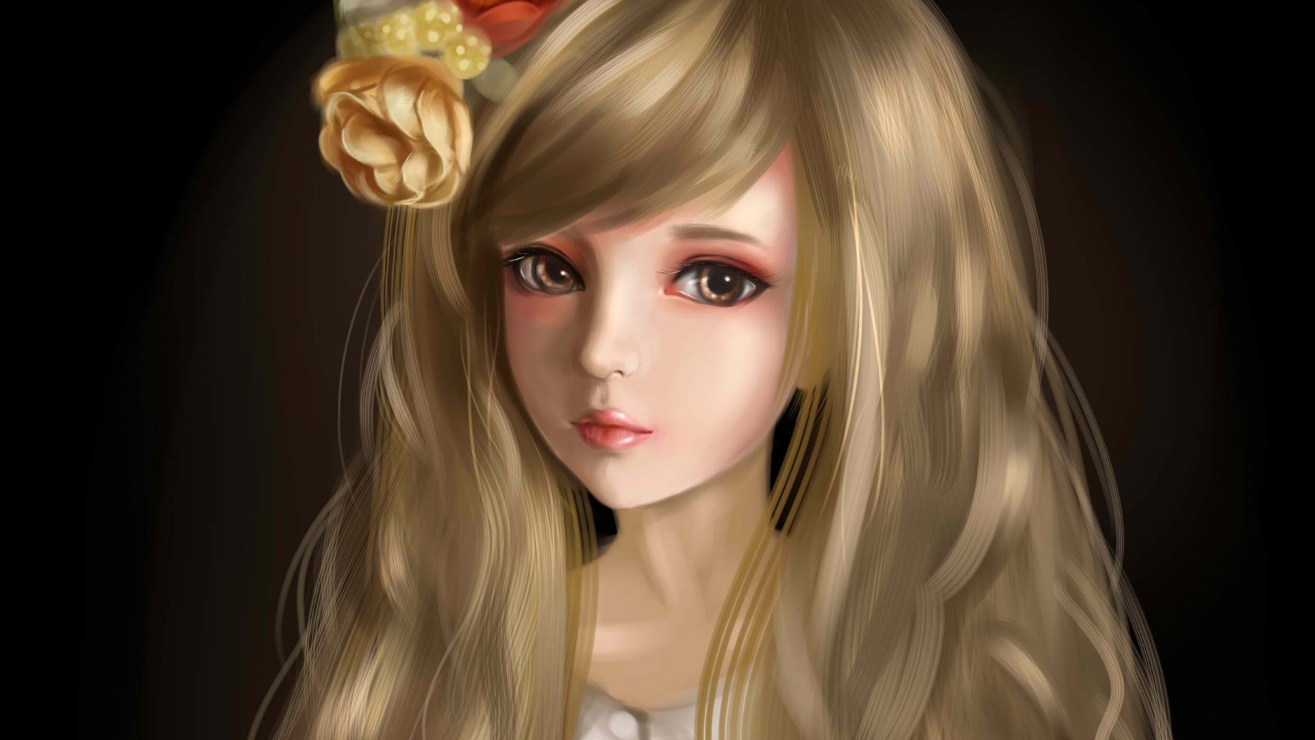 ['唯美壁纸 美丽女孩 头发 花朵 精致脸蛋']