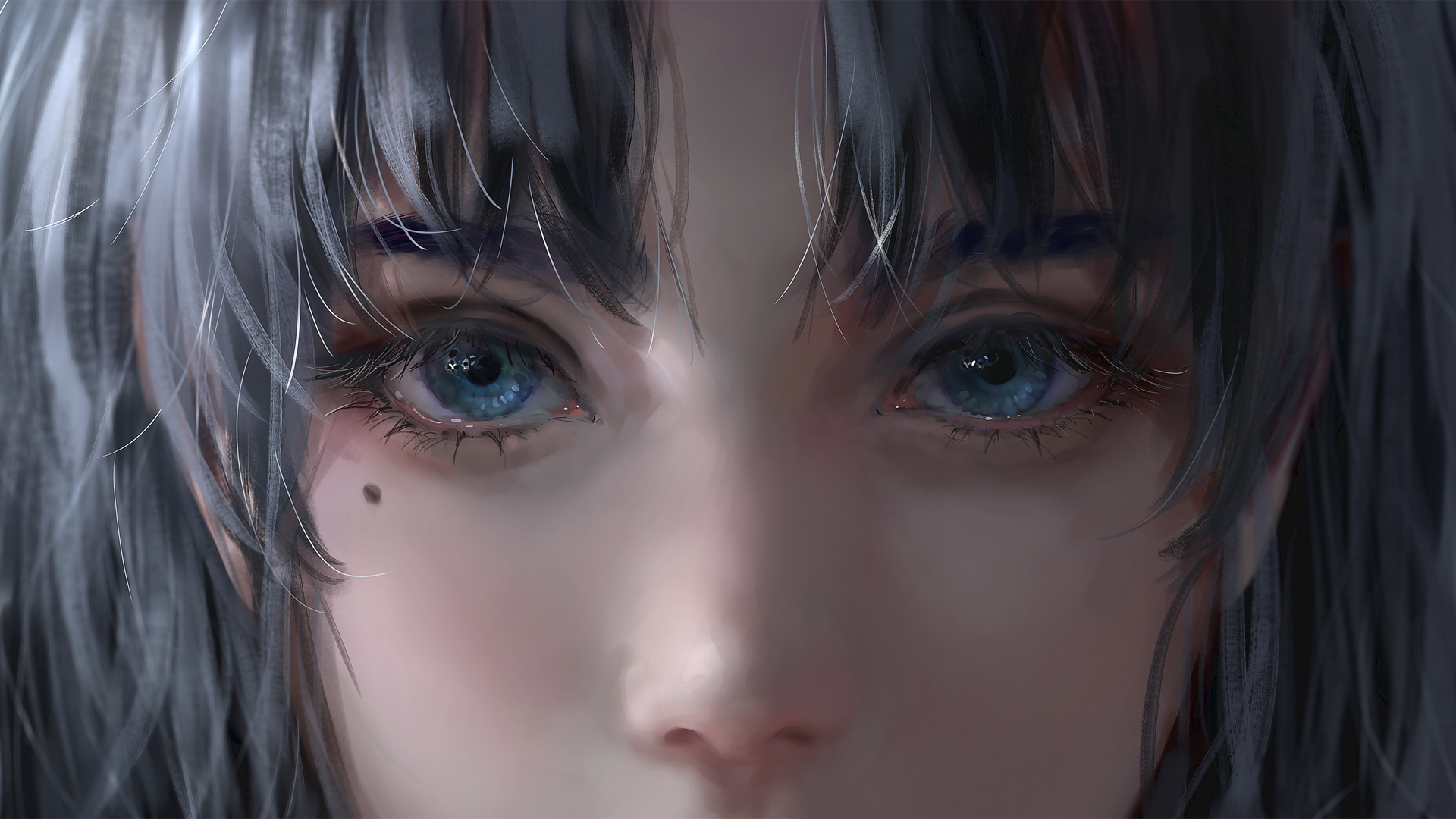 ['厚涂风格动漫少女面部细节高清壁纸（眼睛鼻子特写）']