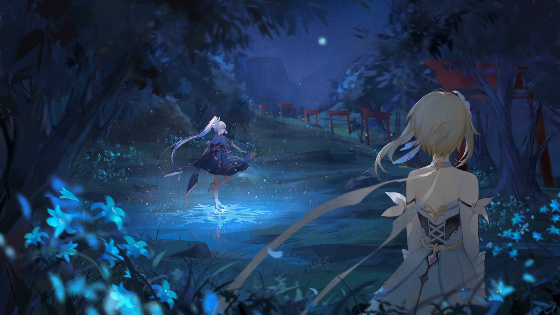 ['原神神里绫华 跳舞 唯美夜景 4K超清壁纸']