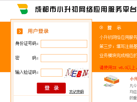 成都小升初网络应用服务平台网页截图
