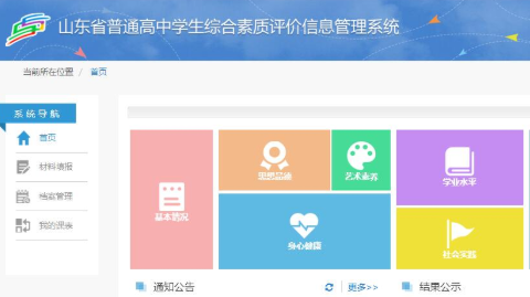 山东省普通高中学生综合素质评价信息管理系统网页截图